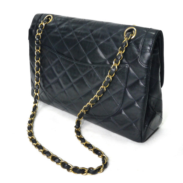 OLD CHANEL 80s パリ限定デザインフラップチェーンバッグ（黒/ラムスキン）