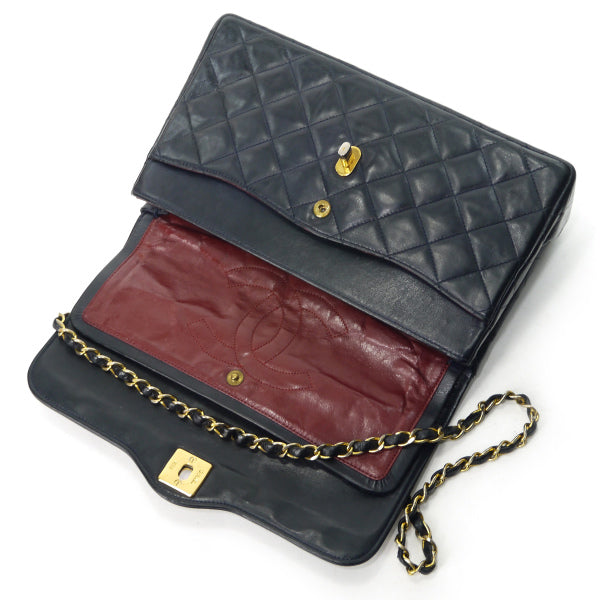 OLD CHANEL 80s パリ限定デザインフラップチェーンバッグ（黒/ラムスキン）