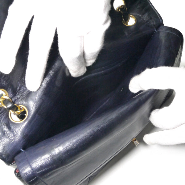 OLD CHANEL 80s パリ限定デザインフラップチェーンバッグ（黒/ラムスキン）