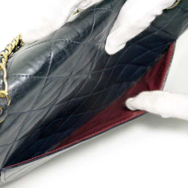 OLD CHANEL 80s パリ限定デザインフラップチェーンバッグ（黒/ラムスキン）