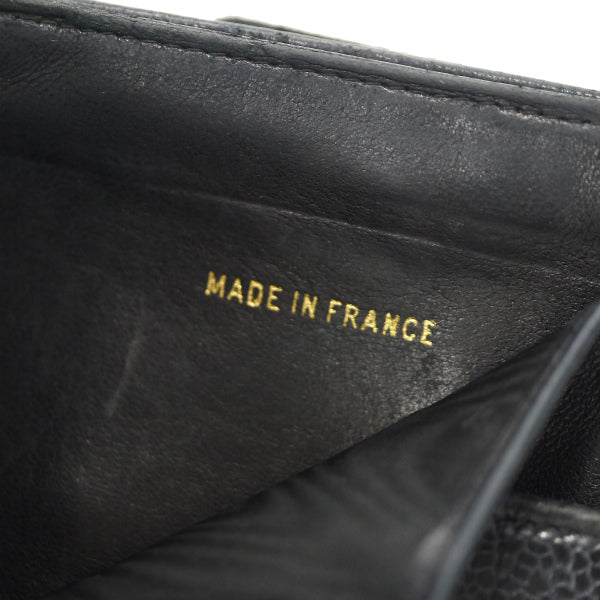 OLD CHANEL　ミニココステッチWホック折財布（黒/キャビアスキン）