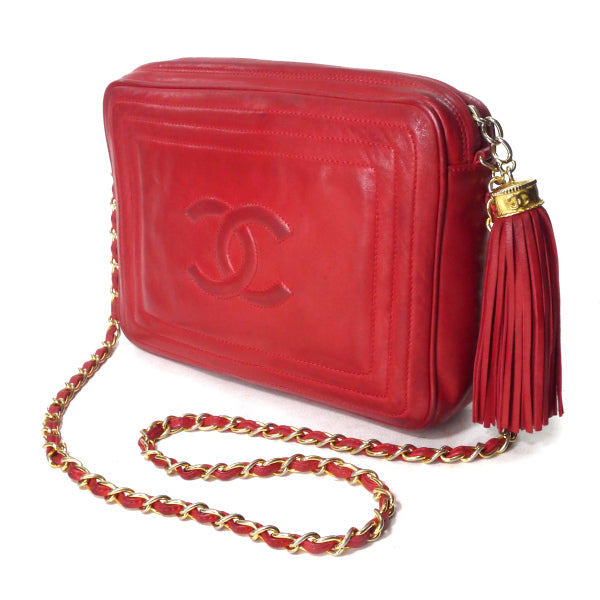 CHANEL80sフリンジチェーンバッグ（赤）