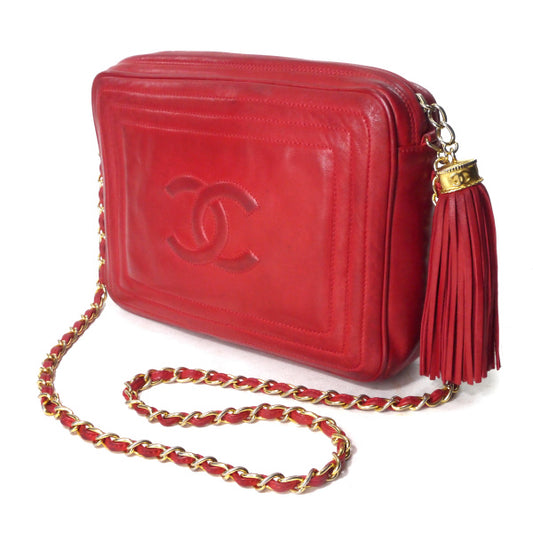 CHANEL80sフリンジチェーンバッグ（赤）