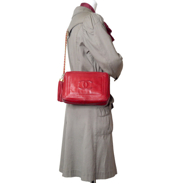 CHANEL80sフリンジチェーンバッグ（赤）