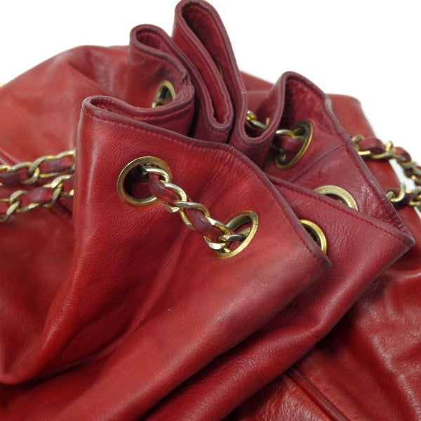 OLD CHANEL　マトラッセ巾着Wチェーンショルダー（赤）