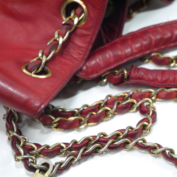 OLD CHANEL　マトラッセ巾着Wチェーンショルダー（赤）