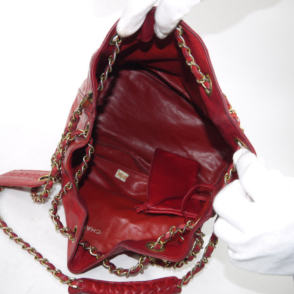 OLD CHANEL　マトラッセ巾着Wチェーンショルダー（赤）