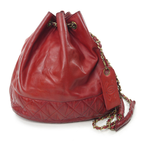 OLD CHANEL　マトラッセ巾着Wチェーンショルダー（赤）