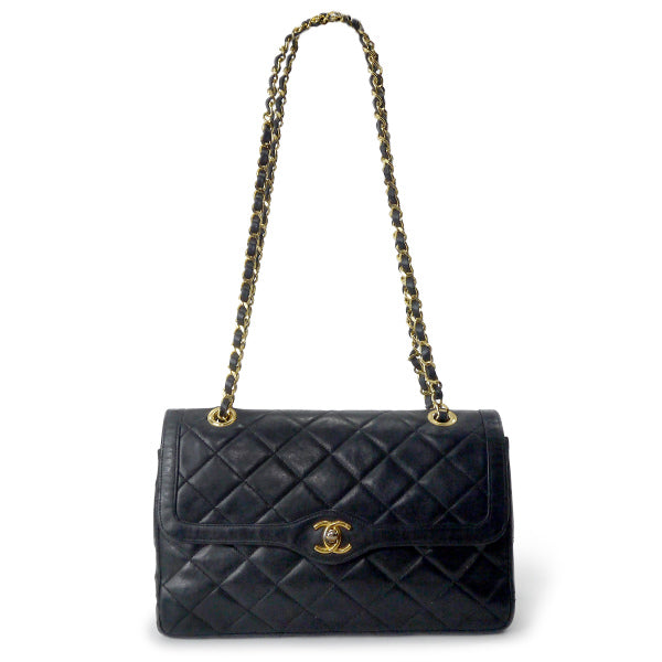 OLD CHANEL　エッジデザインWフラップWチェーンバッグ（黒）