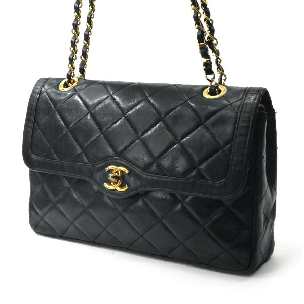 OLD CHANEL　エッジデザインWフラップWチェーンバッグ（黒）