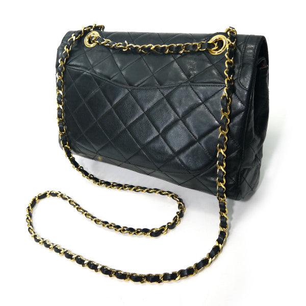 OLD CHANEL　エッジデザインWフラップWチェーンバッグ（黒）