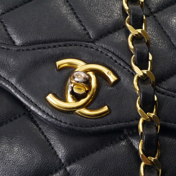 OLD CHANEL　エッジデザインWフラップWチェーンバッグ（黒）
