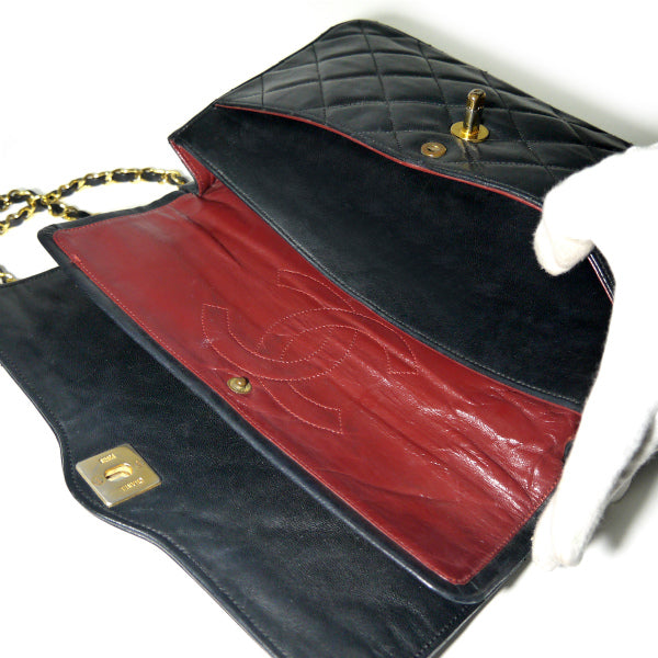 OLD CHANEL　エッジデザインWフラップWチェーンバッグ（黒）