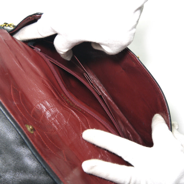 OLD CHANEL　エッジデザインWフラップWチェーンバッグ（黒）