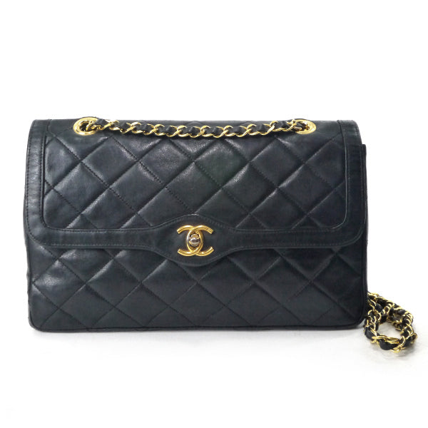 OLD CHANEL　エッジデザインWフラップWチェーンバッグ（黒）