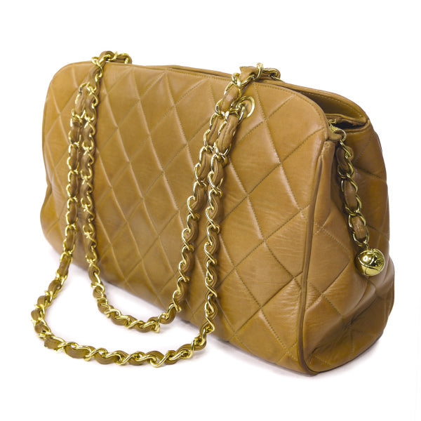 OLD CHANEL　マトラッセ横長チェーントートバッグ（キャメル）