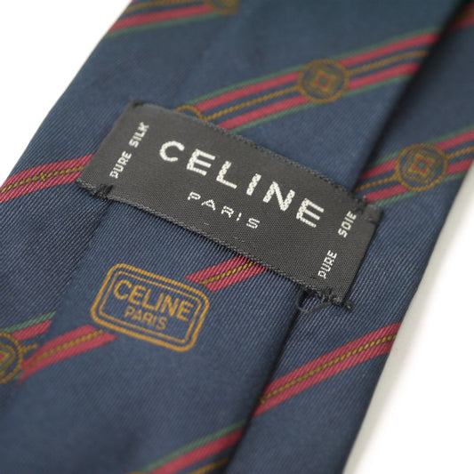 OLD CELINE　ストライプ柄ネクタイ&ネクタイピン （ネイビー系）