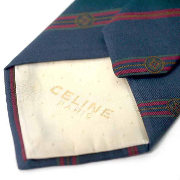 OLD CELINE　ストライプ柄ネクタイ&ネクタイピン （ネイビー系）