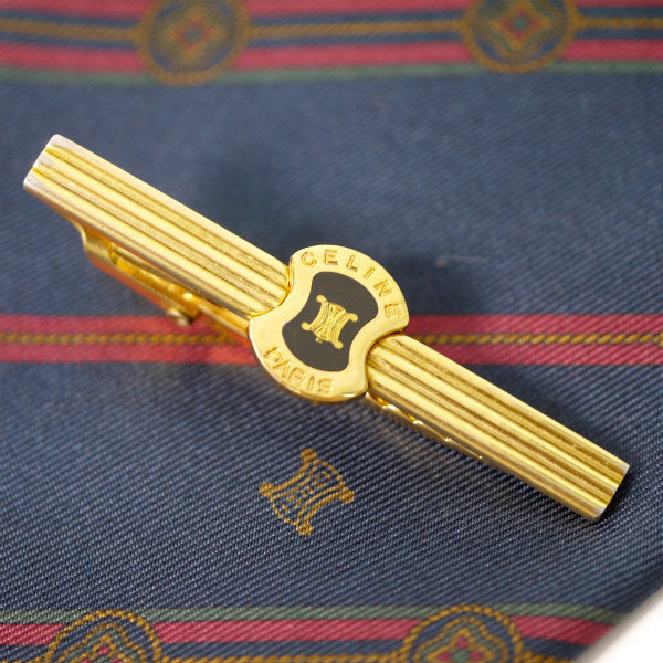 OLD CELINE　ストライプ柄ネクタイ&ネクタイピン （ネイビー系）