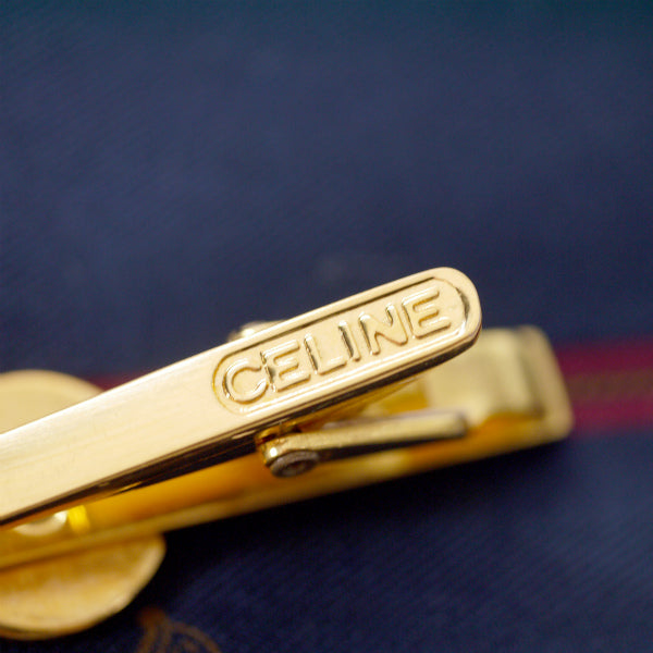 OLD CELINE　ストライプ柄ネクタイ&ネクタイピン （ネイビー系）