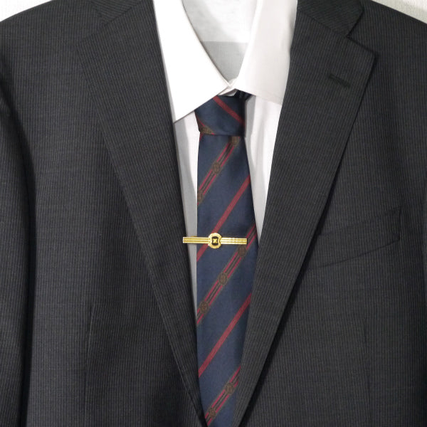 OLD CELINE　ストライプ柄ネクタイ&ネクタイピン （ネイビー系）