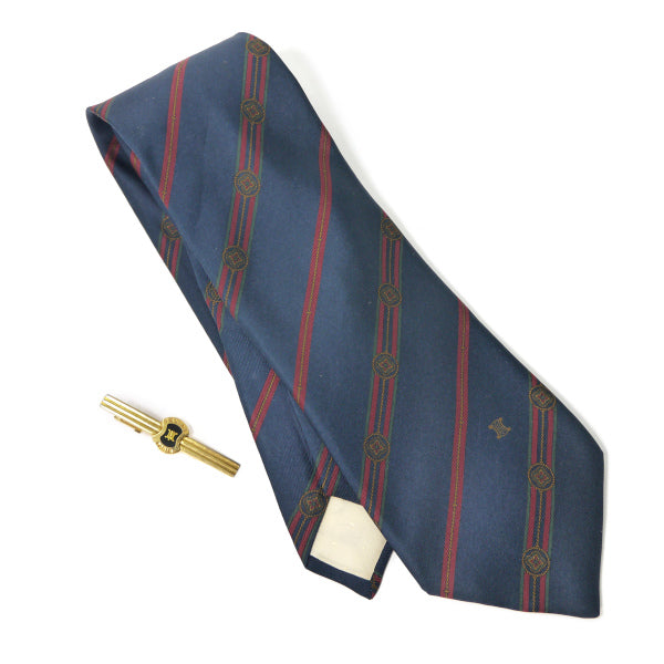 OLD CELINE　ストライプ柄ネクタイ&ネクタイピン （ネイビー系）