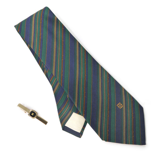 OLD CELINE　ストライプ柄ネクタイ&ネクタイピン （グリーン系）