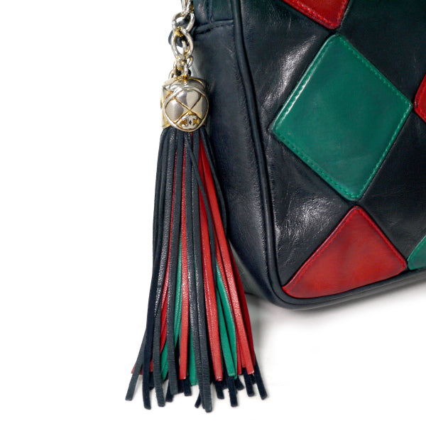 CHANEL80s!ダイヤパッチワークショルダー（赤/緑/紺）