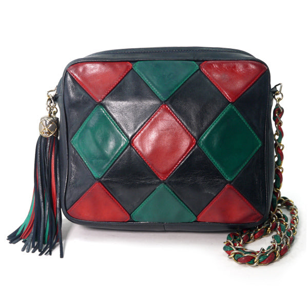 CHANEL80s!ダイヤパッチワークショルダー（赤/緑/紺）