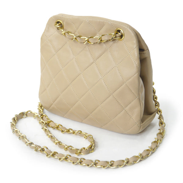 OLD CHANEL マトラッセ がま口Wチェーンミニバッグ（ベージュ）