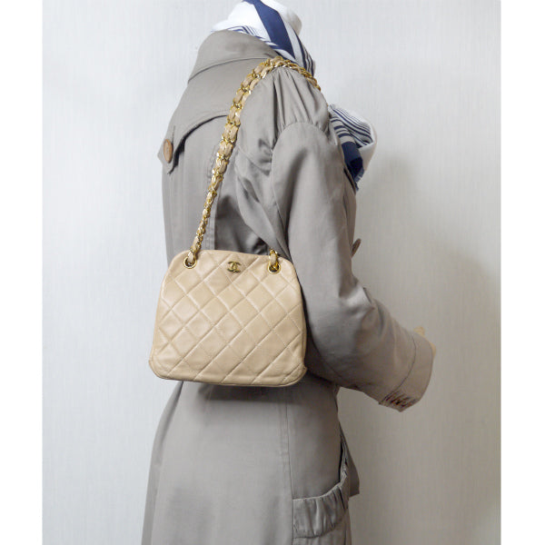 OLD CHANEL マトラッセ がま口Wチェーンミニバッグ（ベージュ）
