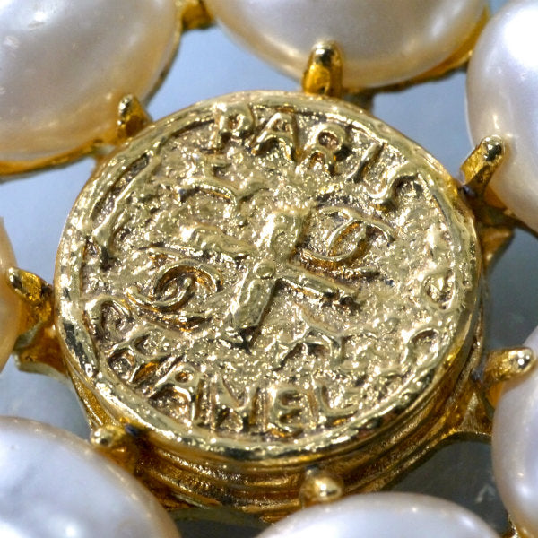 OLD CHANEL メダルモチーフ フラワーパールネックレス（ゴールド）