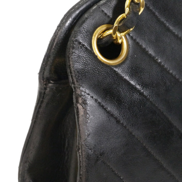OLD CHANEL Vステッチココマークがま口チェーンバッグ（黒/ラムスキン）