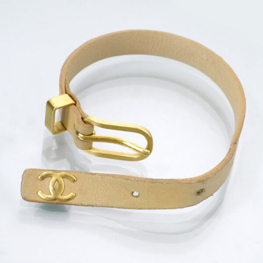 OLD CHANEL　ココマークレザーブレスレット（ベージュ）