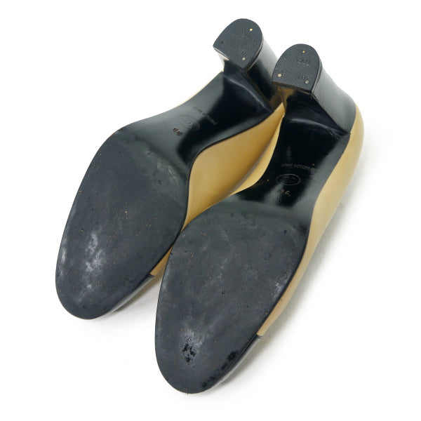 OLD CHANEL　ココマークステッチバイカラーヒール（ベージュ/黒）