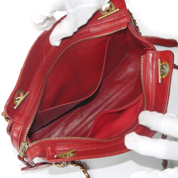 OLD CHANEL マトラッセ 外ポケットWチェーンバッグ（赤）