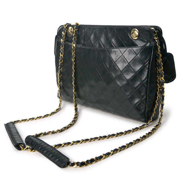 OLD CHANEL マトラッセ 外ポケットWチェーンバッグ（黒）