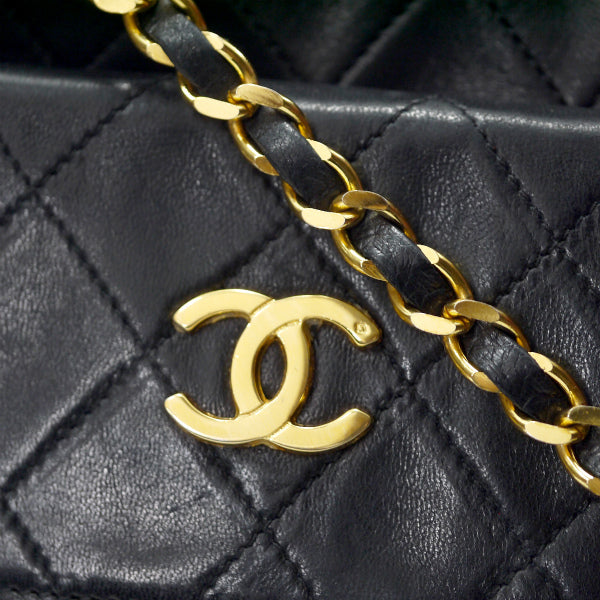 OLD CHANEL マトラッセ 外ポケットWチェーンバッグ（黒）