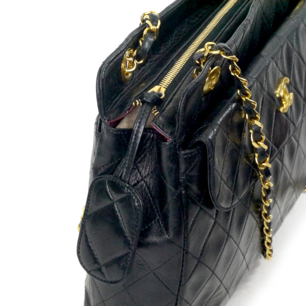 OLD CHANEL マトラッセ 外ポケットWチェーンバッグ（黒）