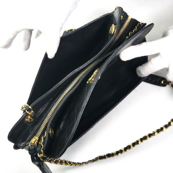 OLD CHANEL マトラッセ 外ポケットWチェーンバッグ（黒）