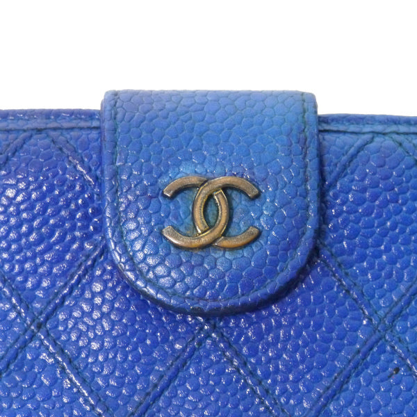 OLD CHANEL　ビコローレステッチがま口長財布（青/キャビアスキン）
