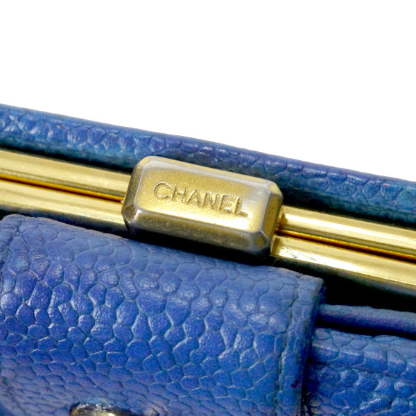 OLD CHANEL　ビコローレステッチがま口長財布（青/キャビアスキン）
