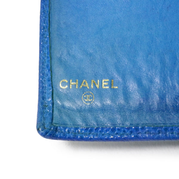 OLD CHANEL　ビコローレステッチがま口長財布（青/キャビアスキン）