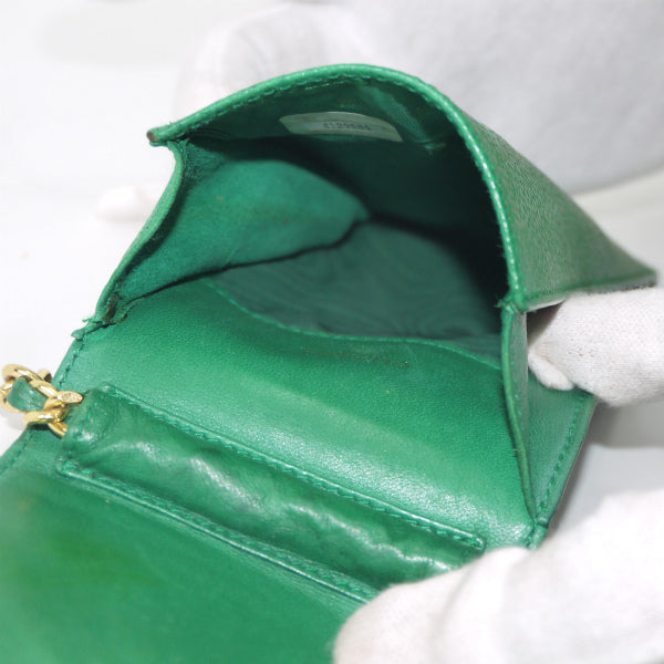 OLD CHANEL　ココマークステッチ マルチケース（緑/キャビアスキン）