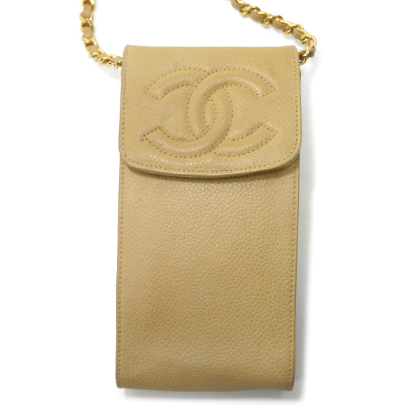 OLD CHANEL　ココマークステッチ マルチケース（ベージュ/キャビアスキン）