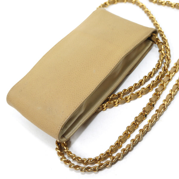 OLD CHANEL　ココマークステッチ マルチケース（ベージュ/キャビアスキン）