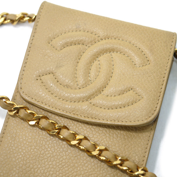 OLD CHANEL　ココマークステッチ マルチケース（ベージュ/キャビアスキン）