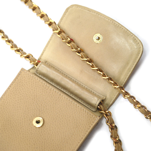 OLD CHANEL　ココマークステッチ マルチケース（ベージュ/キャビアスキン）