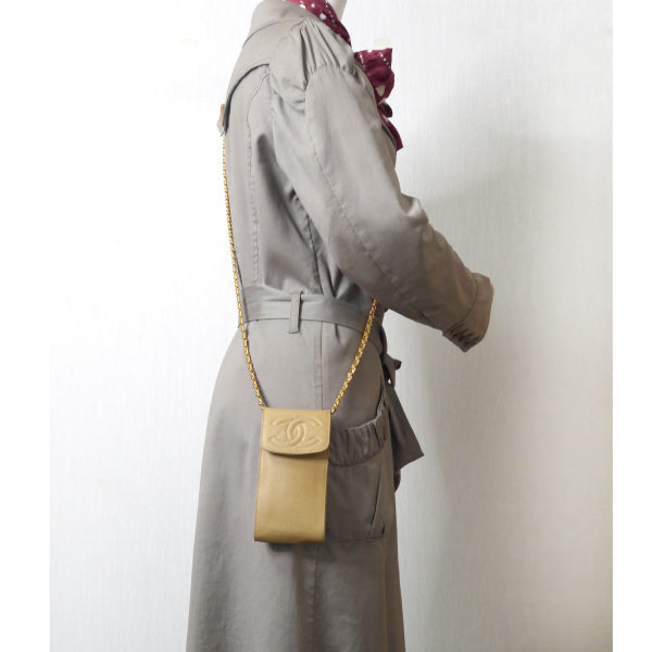 OLD CHANEL　ココマークステッチ マルチケース（ベージュ/キャビアスキン）