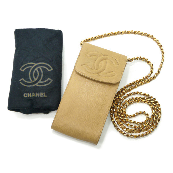 OLD CHANEL　ココマークステッチ マルチケース（ベージュ/キャビアスキン）
